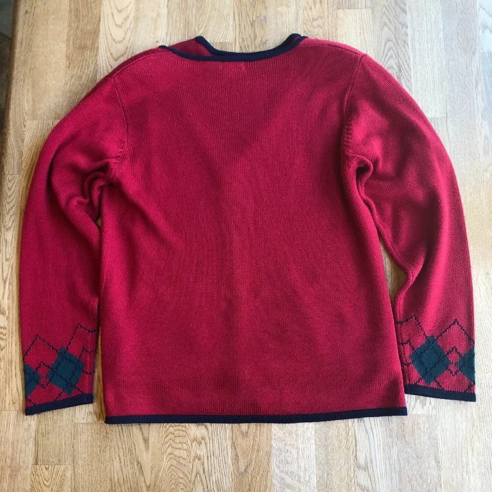 Vintage Lucia Red Argyle 2 Piece Set Top Full Zip Cardigan Medium